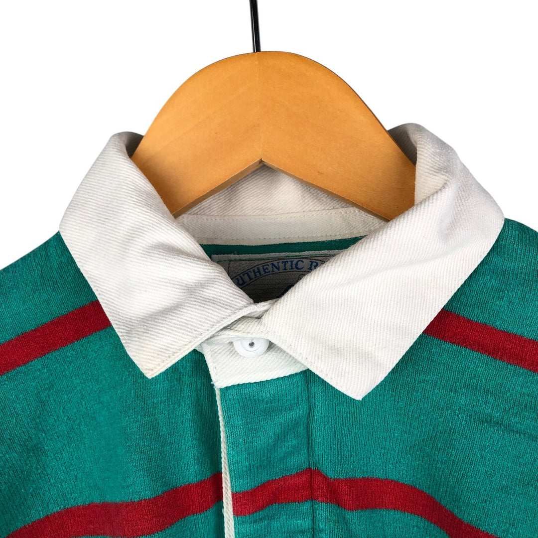 LANDS' END Multi-Border Long Sleeve Rugby Shirt, Men's Size M unclear Emerald green Vintage Second Hand