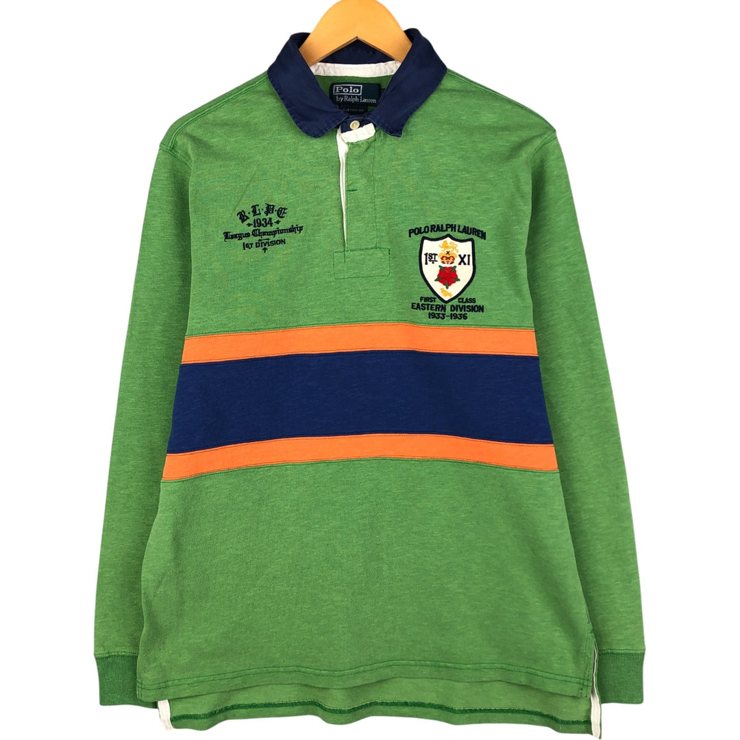 Ralph Lauren POLO by Ralph Lauren CUSTOM FIT long sleeve rugby shirt, men's size L cotton green type Vintage Second Hand