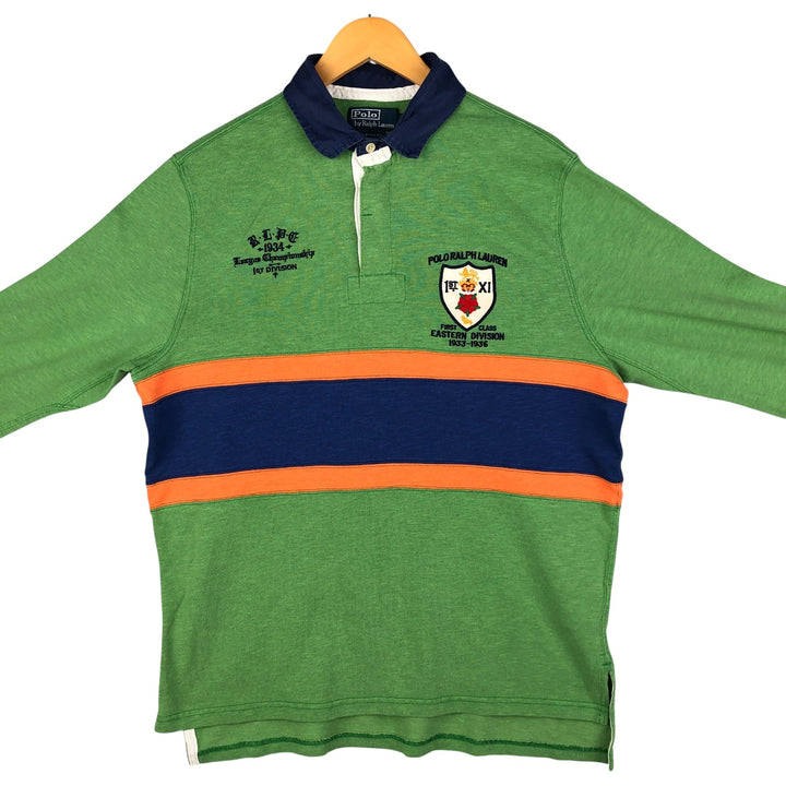 Ralph Lauren POLO by Ralph Lauren CUSTOM FIT long sleeve rugby shirt, men's size L cotton green type Vintage Second Hand