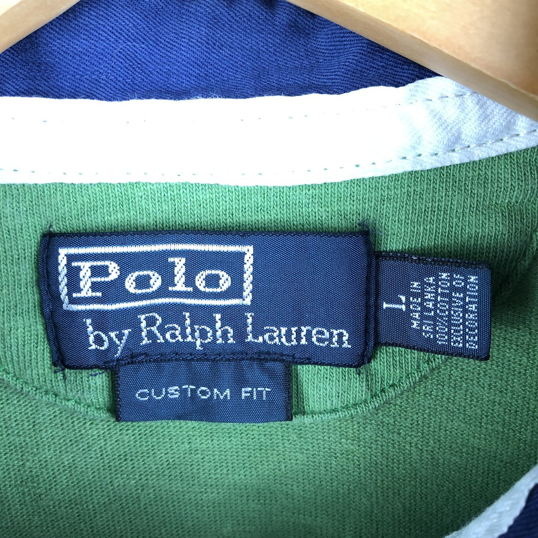 Ralph Lauren POLO by Ralph Lauren CUSTOM FIT long sleeve rugby shirt, men's size L cotton green type Vintage Second Hand