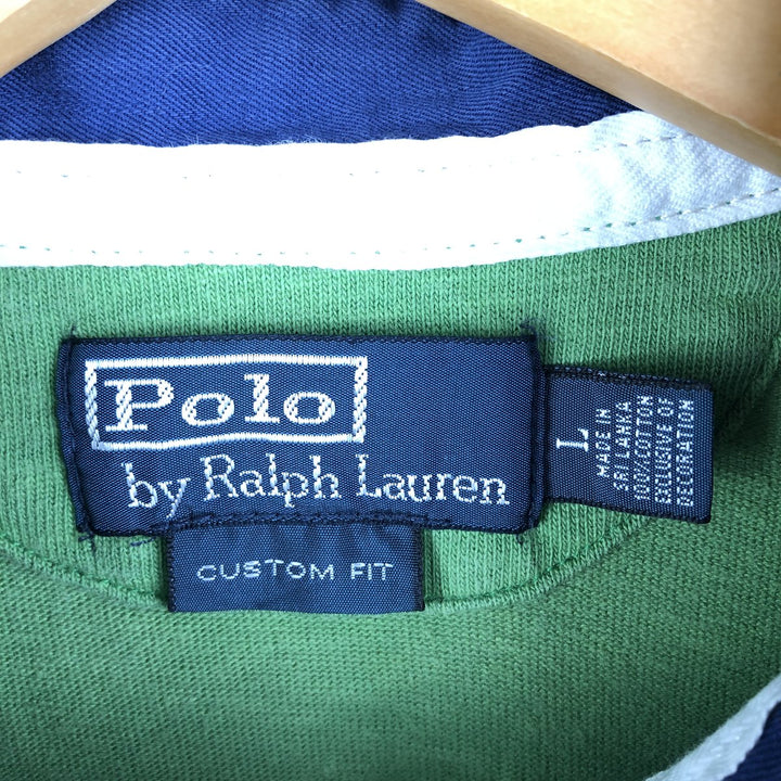 Ralph Lauren POLO by Ralph Lauren CUSTOM FIT long sleeve rugby shirt, men's size L cotton green type Vintage Second Hand
