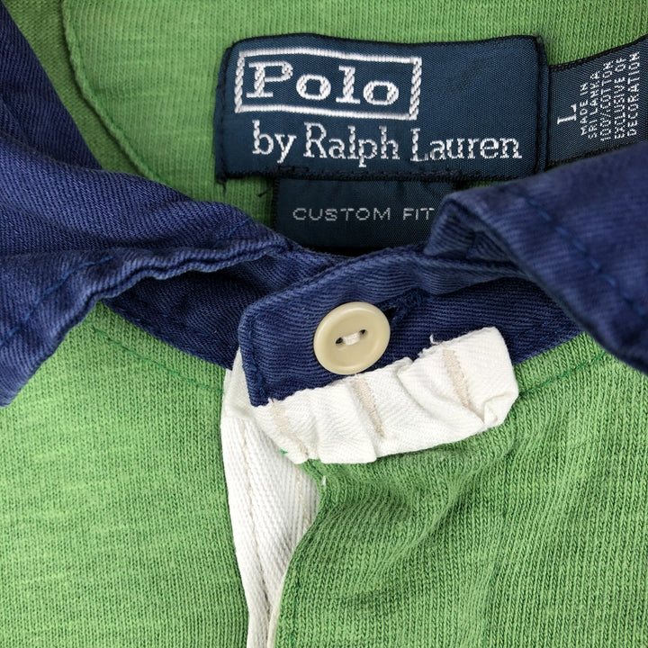 Ralph Lauren POLO by Ralph Lauren CUSTOM FIT long sleeve rugby shirt, men's size L cotton green type Vintage Second Hand