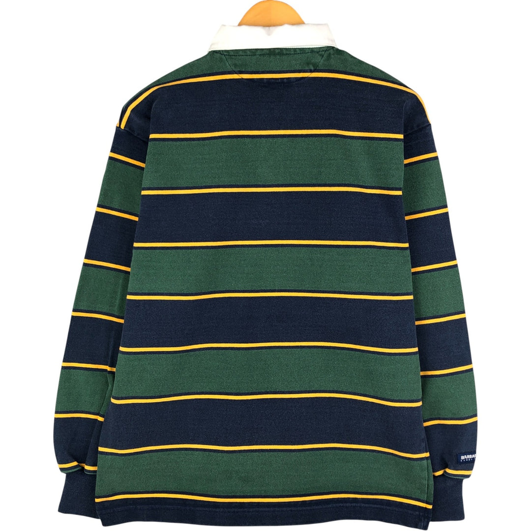 Vintage 90s-00'S BARBARIAN Border Pattern Multi-Border Long Sleeve Rugby Shirt, Made in Canada, Men's Size L cotton navy blue type Vintage Second Hand