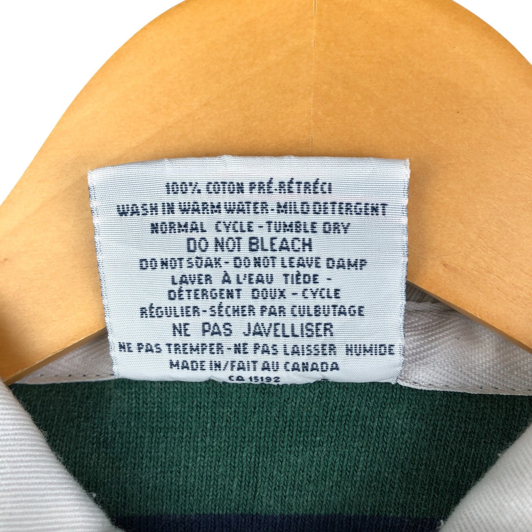 Vintage 90s-00'S BARBARIAN Border Pattern Multi-Border Long Sleeve Rugby Shirt, Made in Canada, Men's Size L cotton navy blue type Vintage Second Hand