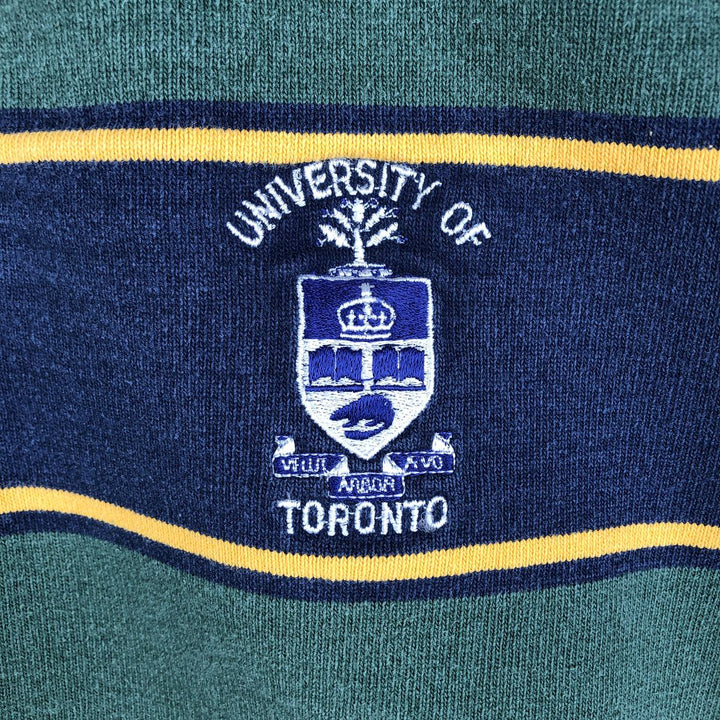 Vintage 90s-00'S BARBARIAN Border Pattern Multi-Border Long Sleeve Rugby Shirt, Made in Canada, Men's Size L cotton navy blue type Vintage Second Hand