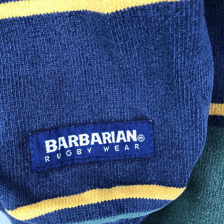 Vintage 90s-00'S BARBARIAN Border Pattern Multi-Border Long Sleeve Rugby Shirt, Made in Canada, Men's Size L cotton navy blue type Vintage Second Hand