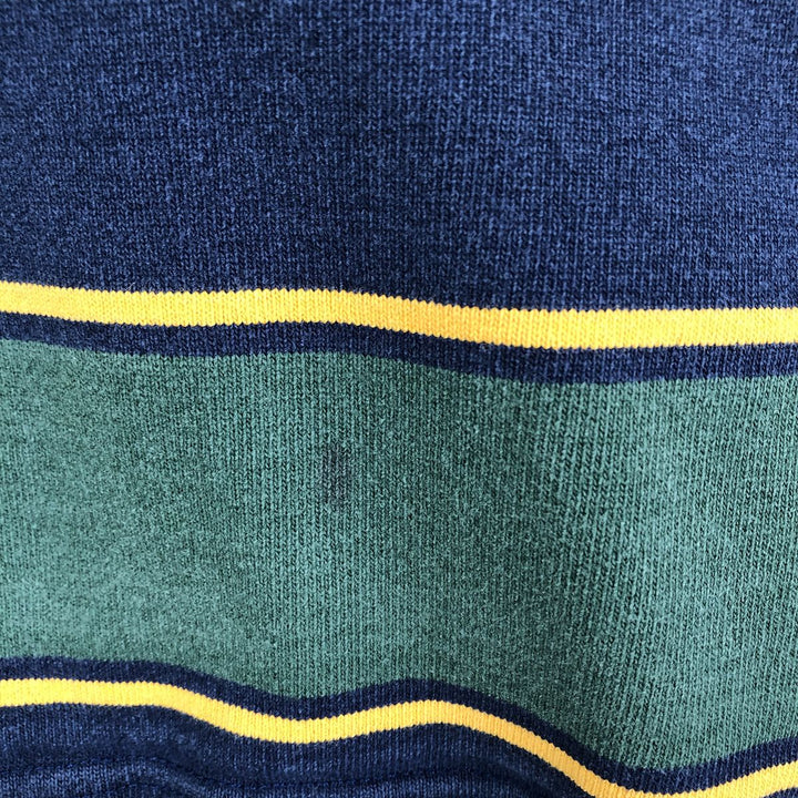 Vintage 90s-00'S BARBARIAN Border Pattern Multi-Border Long Sleeve Rugby Shirt, Made in Canada, Men's Size L cotton navy blue type Vintage Second Hand
