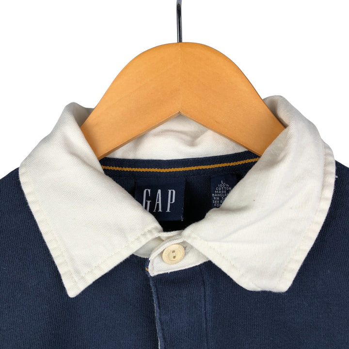 90'S GAP Vintage Long Sleeve Rugby Shirt, Men's Size L cotton navy blue type Vintage Second Hand