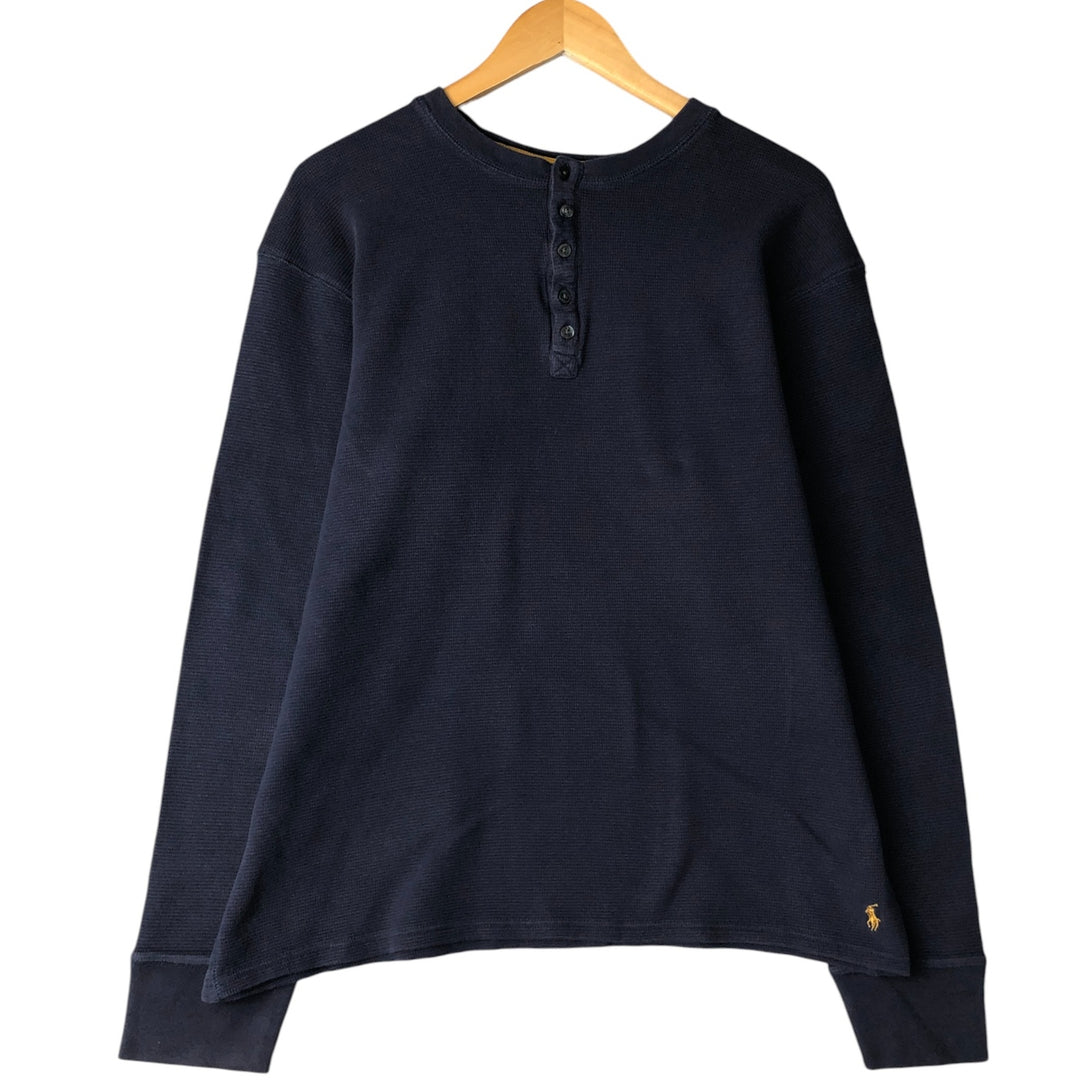 Ralph Lauren POLO RALPH LAUREN SLEEPWEAR Henley Neck Long T-Shirt, Men's Size XL cotton navy blue type Vintage Second Hand