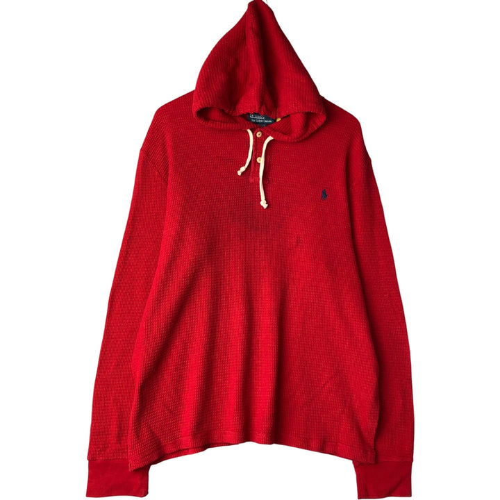 Ralph Lauren POLO by Ralph Lauren hooded half-button long-sleeved T-shirt, men's size XXL cotton red type Vintage Second Hand