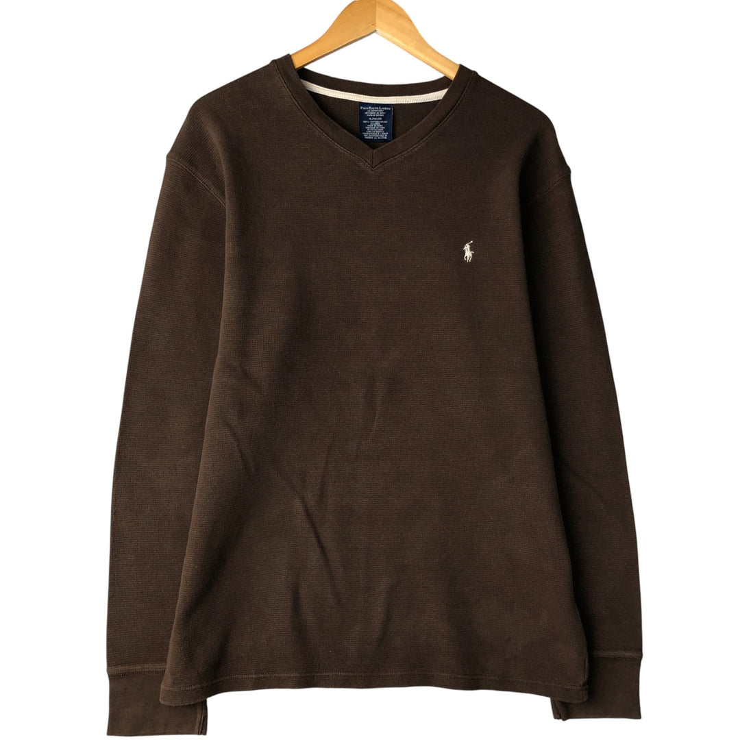 Ralph Lauren POLO RALPH LAUREN SLEEPWEAR V-neck long T-shirt, men's size XL cotton brown type Vintage Second Hand