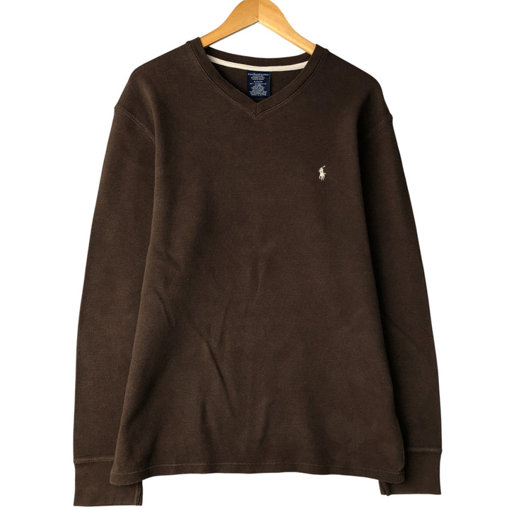 Ralph Lauren POLO RALPH LAUREN SLEEPWEAR V-neck long T-shirt, men's size XL cotton brown type Vintage Second Hand