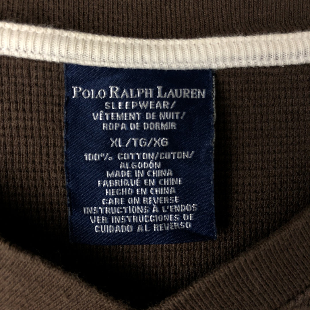 Ralph Lauren POLO RALPH LAUREN SLEEPWEAR V-neck long T-shirt, men's size XL cotton brown type Vintage Second Hand