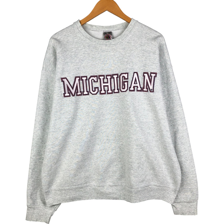 90'S Fruit of the Loom University of Michigan Print Sweatshirt, Made in USA, Men's XL, Vintage cotton gray type Vintage Second Hand