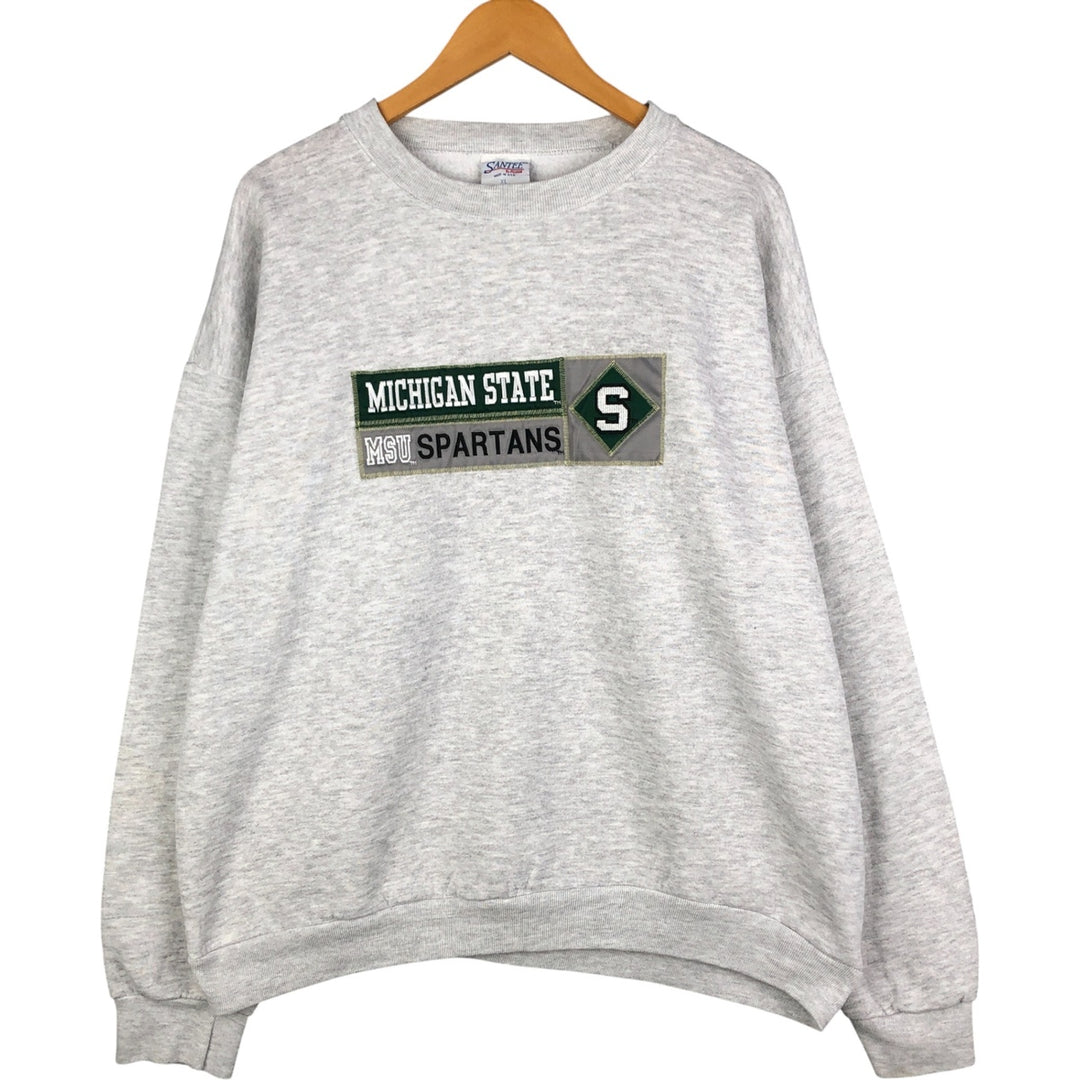 Vintage 1990'S Santee Michigan State University college sweatshirt, Made in USA, Men's XL cotton gray type Vintage Second Hand