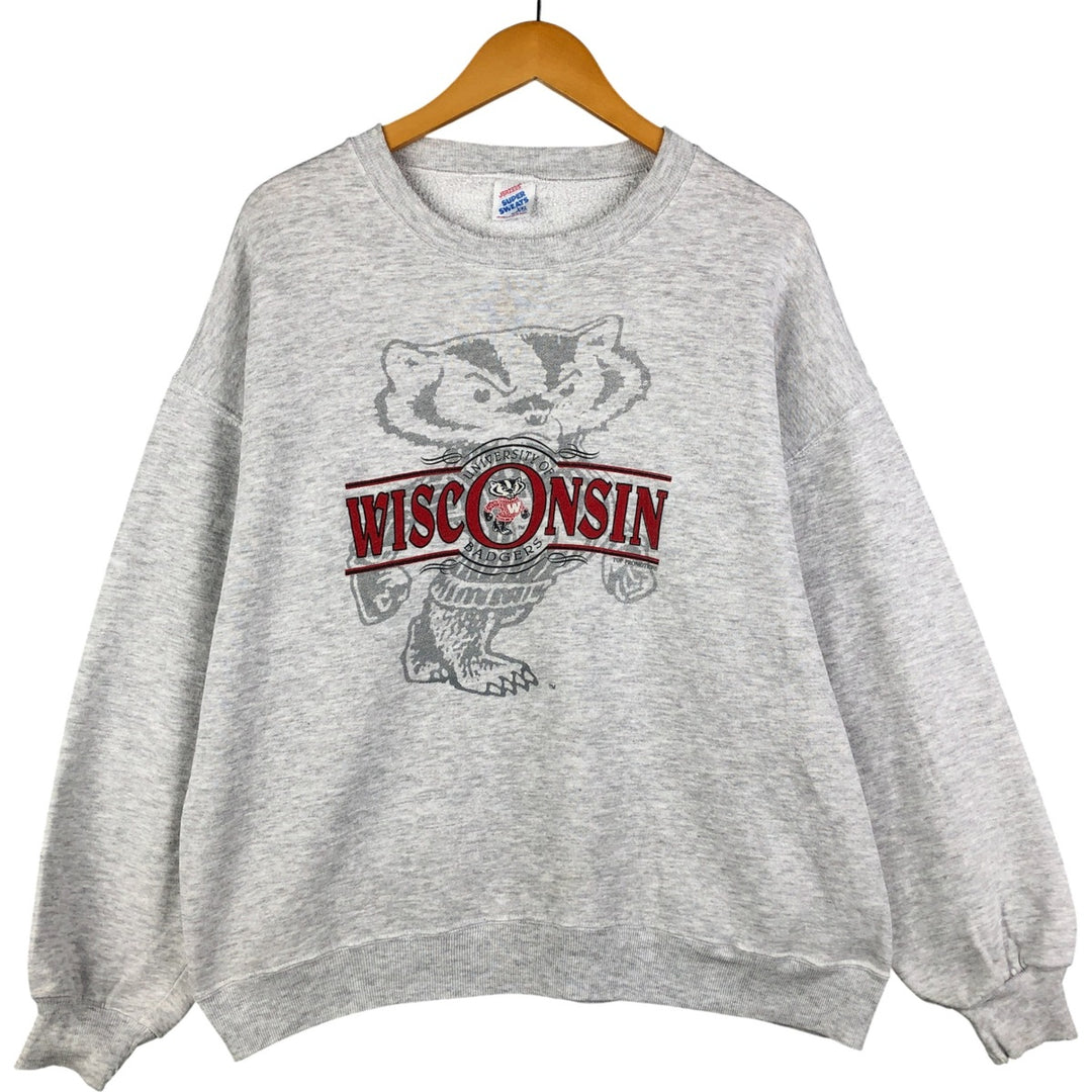80s-90'S Jerseys Super Sweats University of Wisconsin College Character Sweatshirt cotton gray type Vintage Second Hand