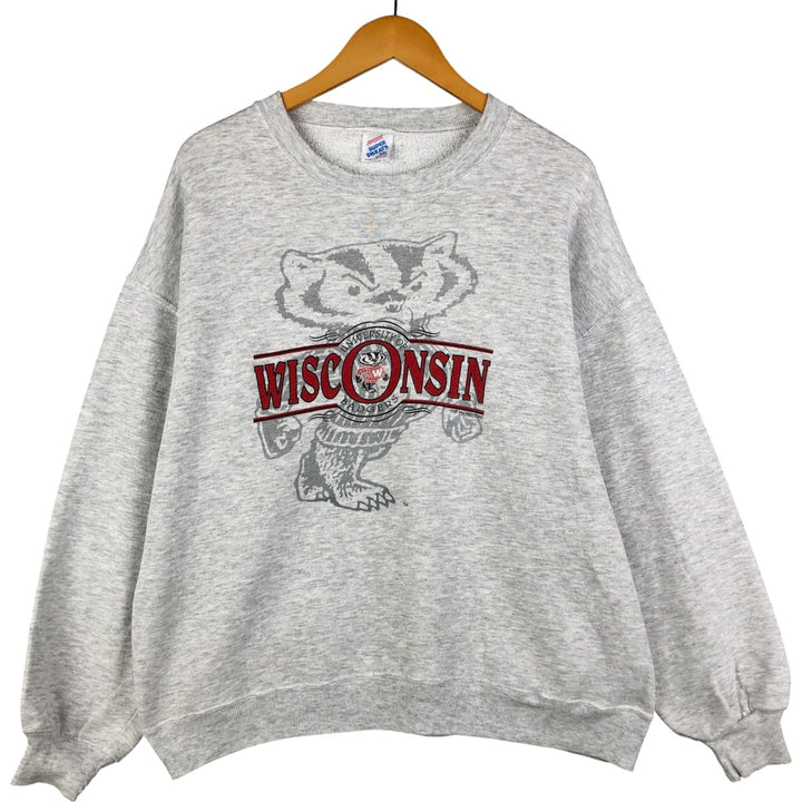 80s-90'S Jerseys Super Sweats University of Wisconsin College Character Sweatshirt cotton gray type Vintage Second Hand