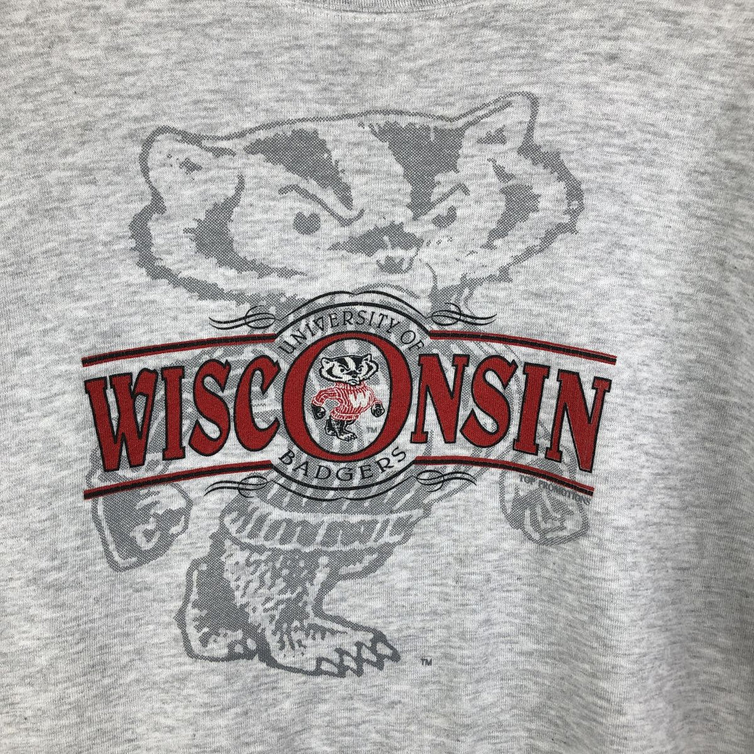 80s-90'S Jerseys Super Sweats University of Wisconsin College Character Sweatshirt cotton gray type Vintage Second Hand