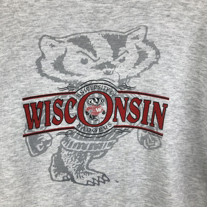 80s-90'S Jerseys Super Sweats University of Wisconsin College Character Sweatshirt cotton gray type Vintage Second Hand