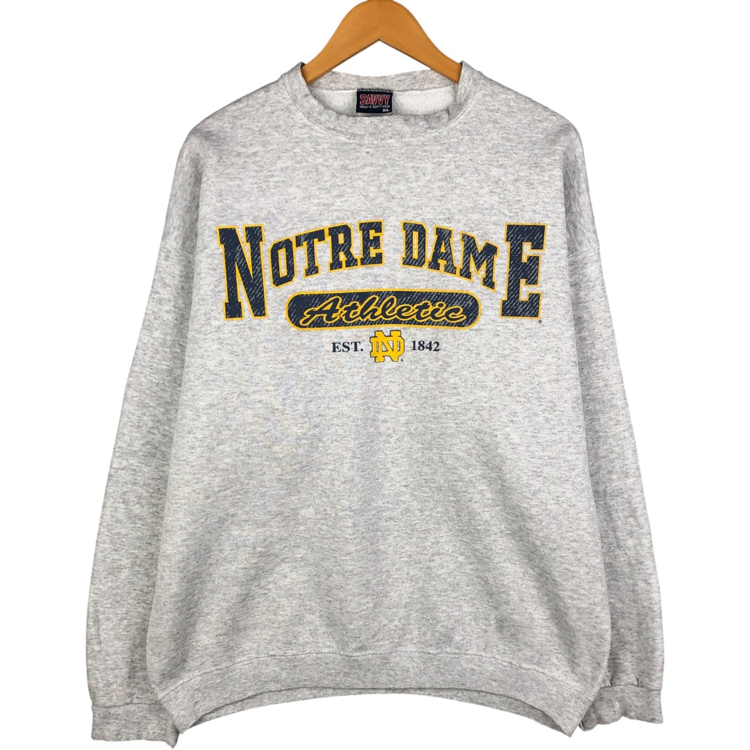 SAVVY NOTRE DAME University of Notre Dame 3-Panel Print Sweatshirt, Made in USA, Men's XL, Vintage cotton gray type Vintage Second Hand