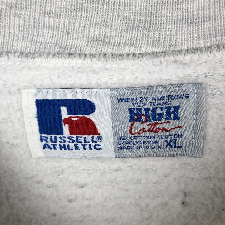 90'S Russell High Cotton Striped University of Michigan College Sweatshirt, Made in USA, Men's Size XL cotton pale white type Vintage Second Hand