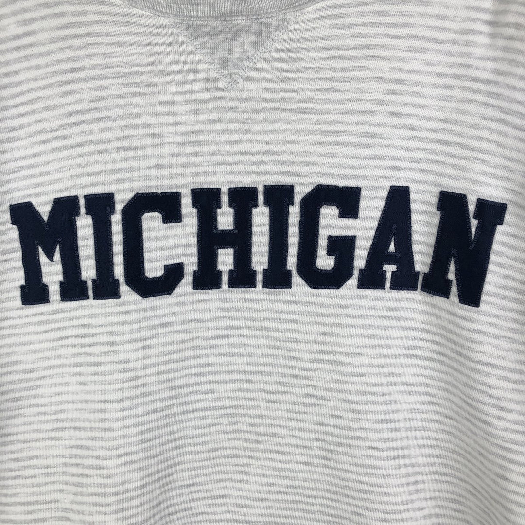 90'S Russell High Cotton Striped University of Michigan College Sweatshirt, Made in USA, Men's Size XL cotton pale white type Vintage Second Hand
