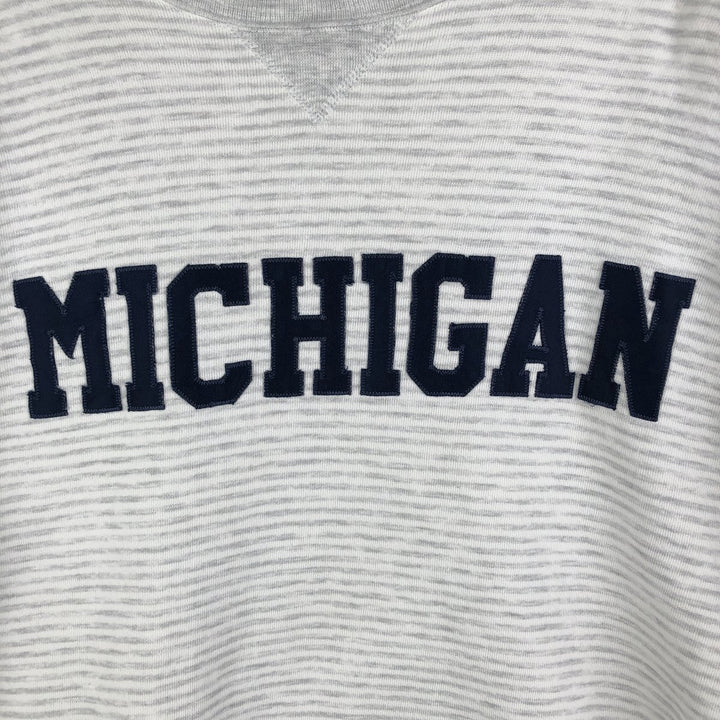 90'S Russell High Cotton Striped University of Michigan College Sweatshirt, Made in USA, Men's Size XL cotton pale white type Vintage Second Hand