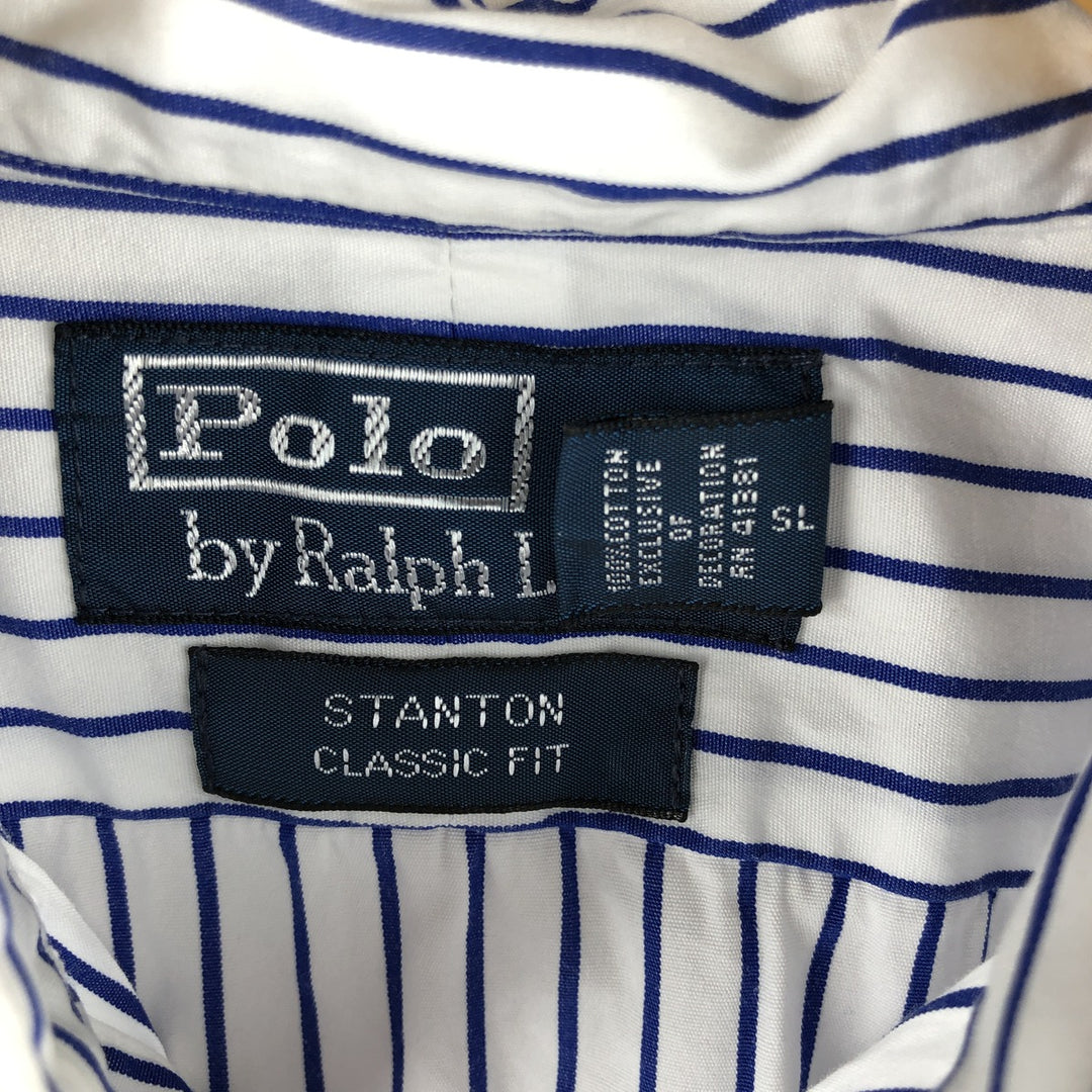 Ralph Lauren POLO by Ralph Lauren STANTON Classic Fit Long Sleeve Striped Shirt, Men's Size Medium cotton white type Vintage Second Hand