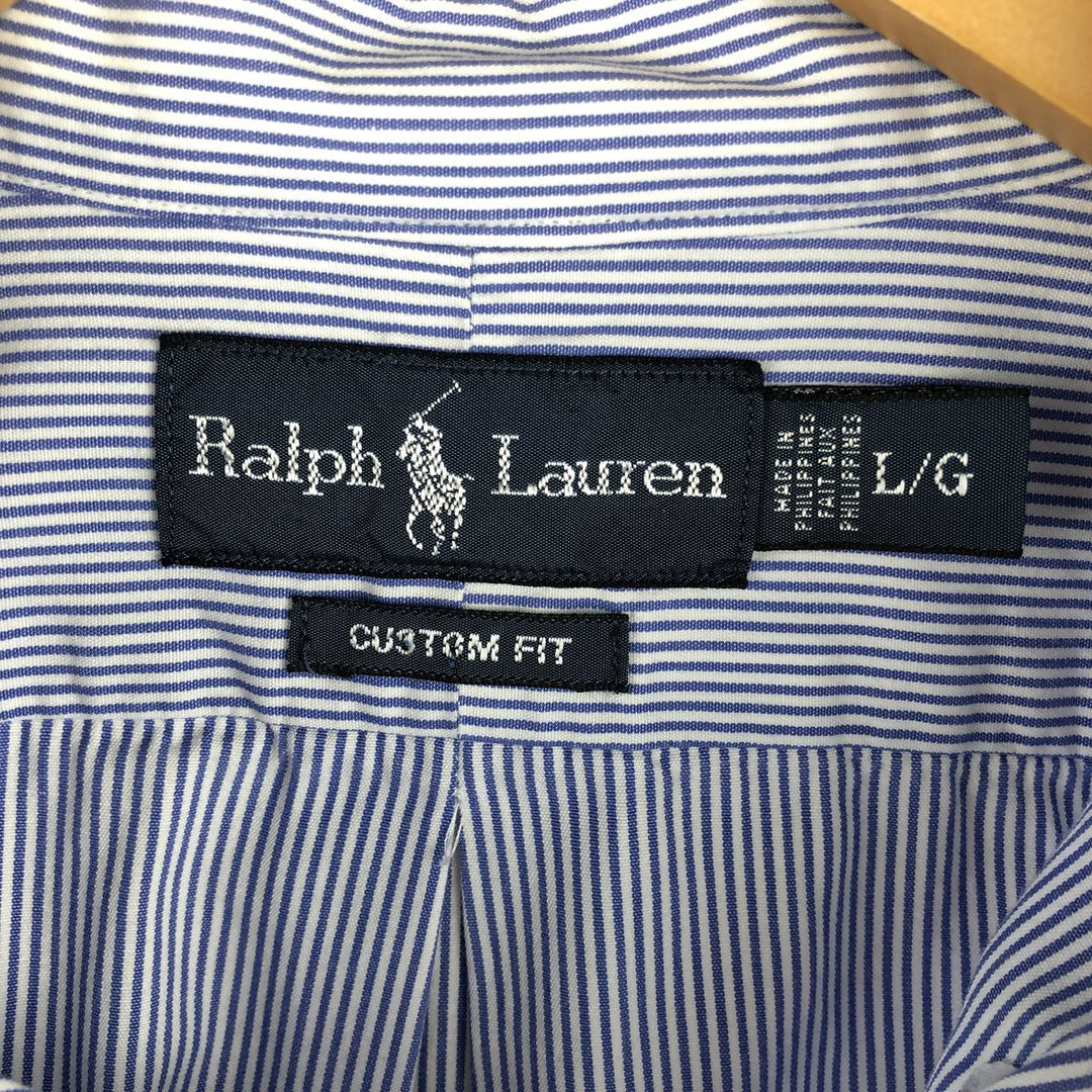 Ralph Lauren CUSTOM FIT long sleeve button down striped shirt men's size L cotton white type Vintage Second Hand