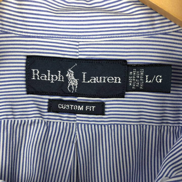 Ralph Lauren CUSTOM FIT long sleeve button down striped shirt men's size L cotton white type Vintage Second Hand
