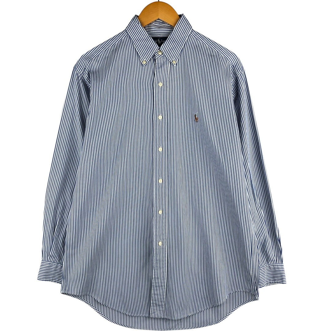 Ralph Lauren YARMOUTH Long Sleeve Button-Down Striped Shirt, Men's M Size cotton white type Vintage Second Hand