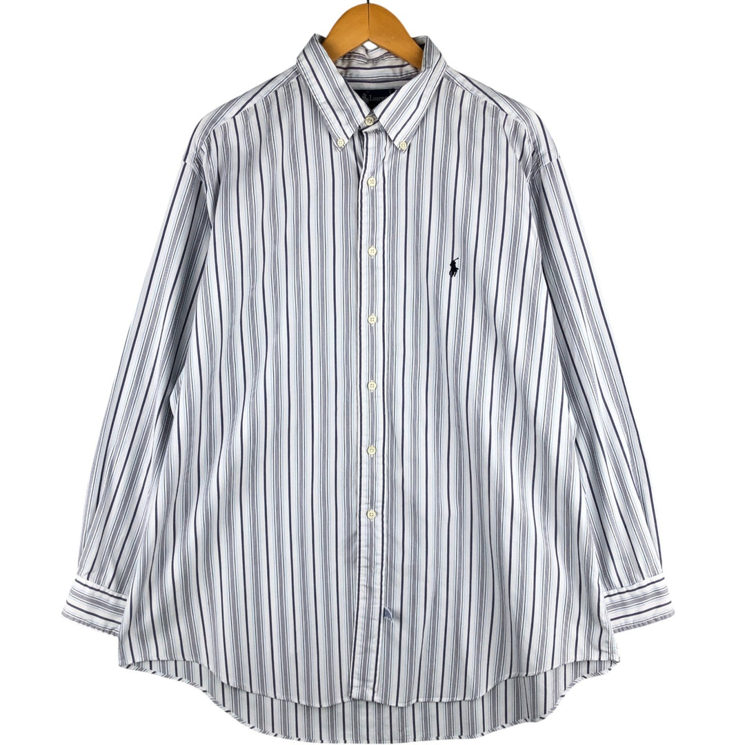 Ralph Lauren YARMOUTH Multi-stripe Long Sleeve Button-down Striped Shirt Men's XL cotton white type Vintage Second Hand