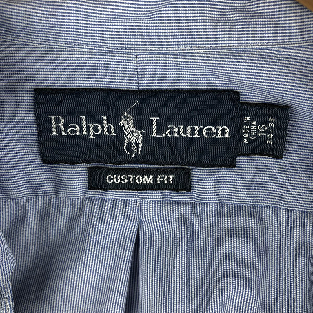 Ralph Lauren CUSTOM FIT long sleeve button down striped shirt men's size L cotton Blue type light blue Vintage Second Hand