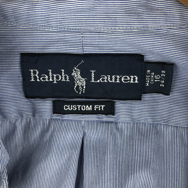 Ralph Lauren CUSTOM FIT long sleeve button down striped shirt men's size L cotton Blue type light blue Vintage Second Hand