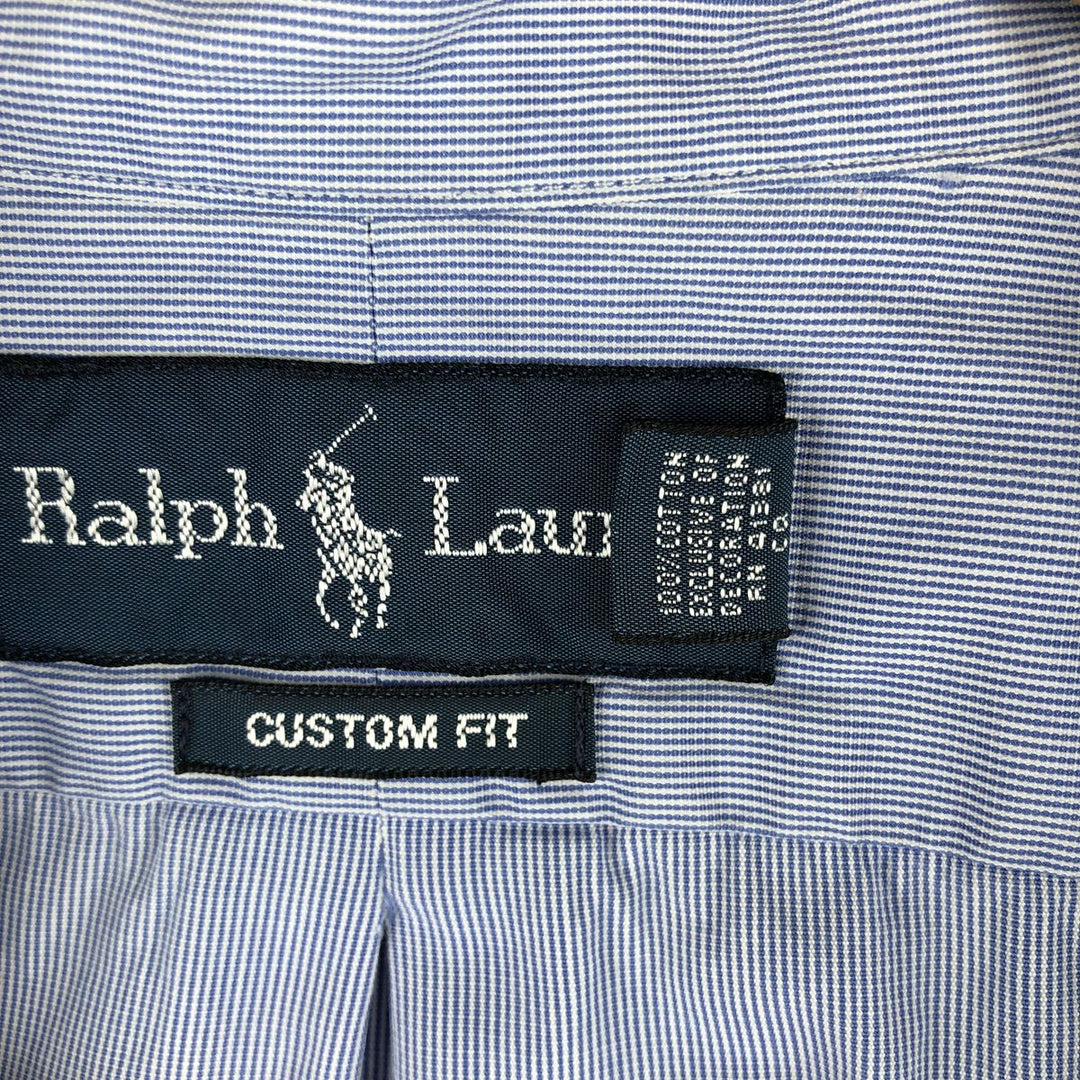 Ralph Lauren CUSTOM FIT long sleeve button down striped shirt men's size L cotton Blue type light blue Vintage Second Hand