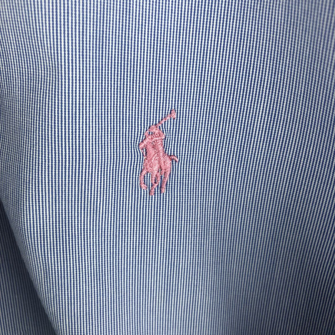 Ralph Lauren CUSTOM FIT long sleeve button down striped shirt men's size L cotton Blue type light blue Vintage Second Hand