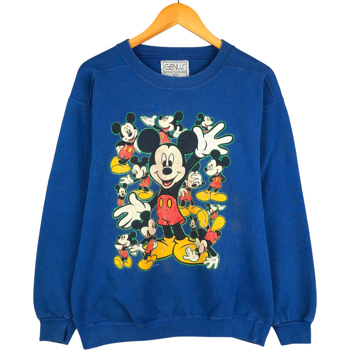 2000'S GENUS MICKEY MOUSE Mickey Mouse character sweatshirt, Made in USA, Men's size M cotton blue type Vintage Second Hand