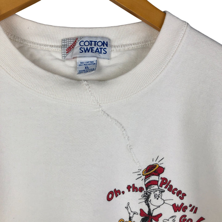 Vintage 90'S Jerseys Cat in the Hat character sweatshirt, Made in USA, Men's XL cotton white type Vintage Second Hand