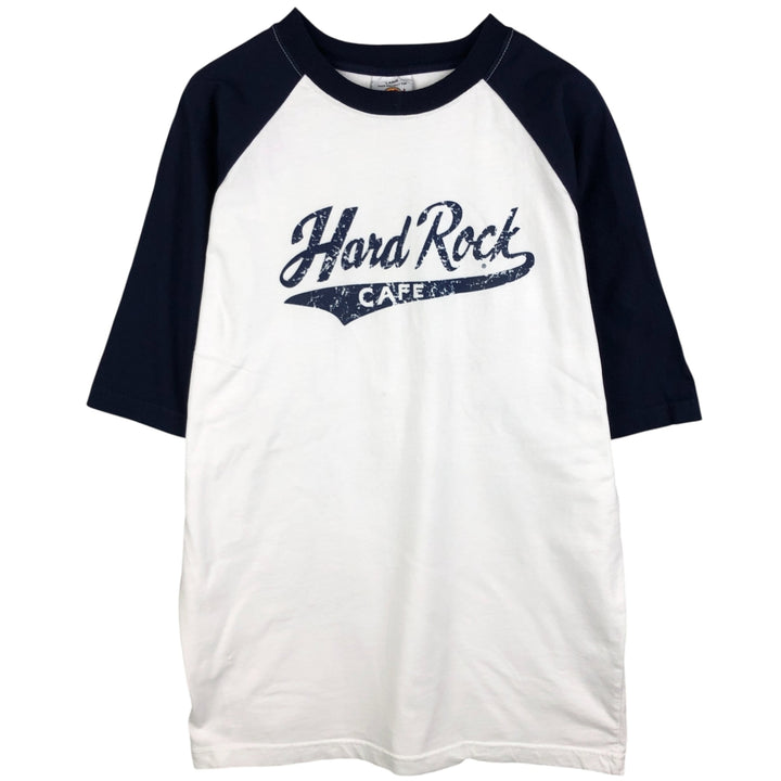 HARD ROCK CAFE Advertising 3/4 Sleeve Raglan T-Shirt, Men's Size L cotton white type Vintage Second Hand