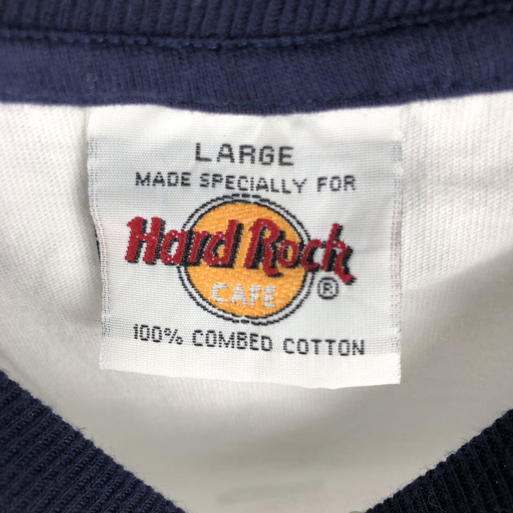 HARD ROCK CAFE Advertising 3/4 Sleeve Raglan T-Shirt, Men's Size L cotton white type Vintage Second Hand