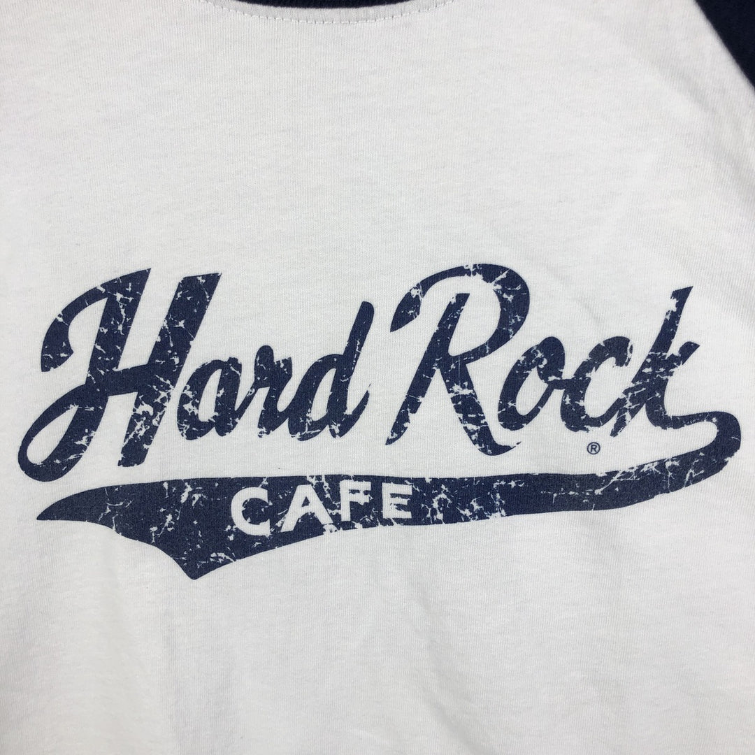HARD ROCK CAFE Advertising 3/4 Sleeve Raglan T-Shirt, Men's Size L cotton white type Vintage Second Hand