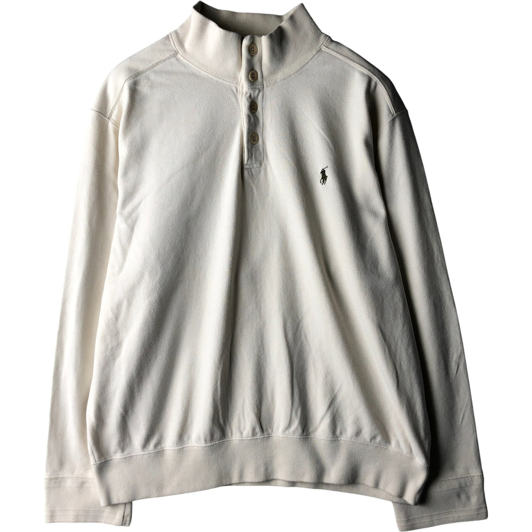 Ralph Lauren POLO by Ralph Lauren Half-button sweatshirt, men's XXL size cotton ivory Vintage Second Hand
