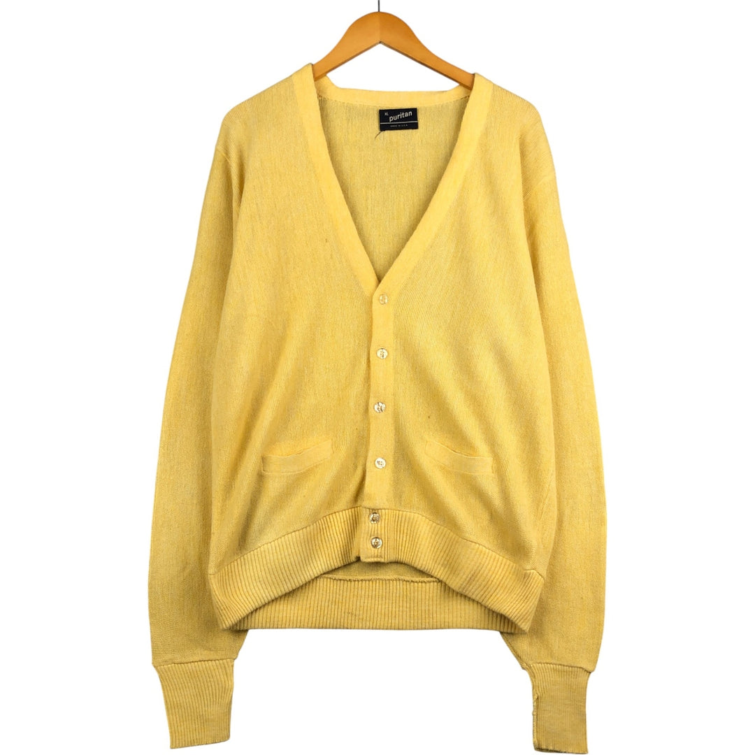 Puritan Acrylic Knit Cardigan, Made in USA, Men's XL unclear yellow type Vintage Second Hand