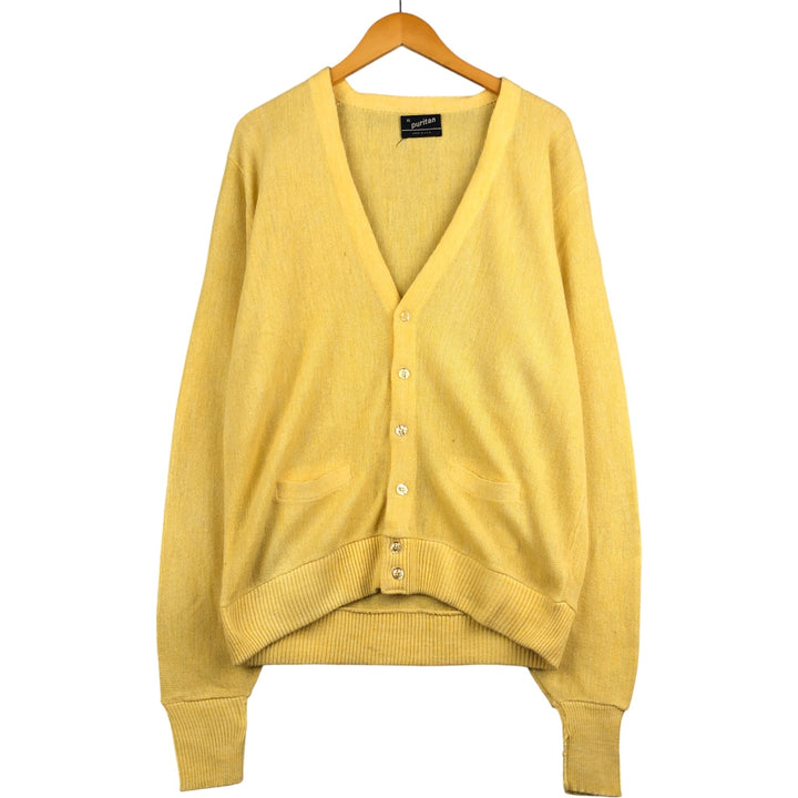 Puritan Acrylic Knit Cardigan, Made in USA, Men's XL unclear yellow type Vintage Second Hand
