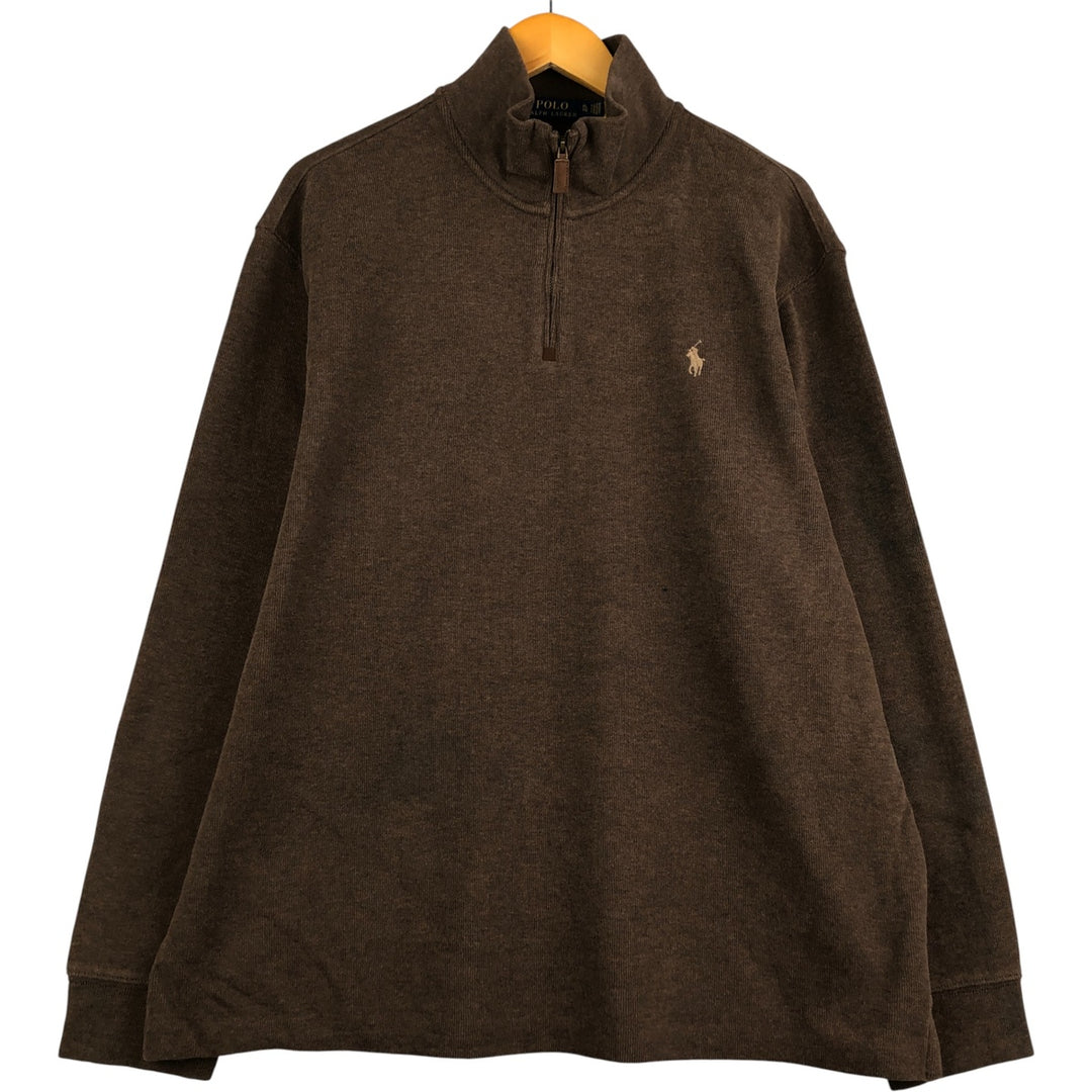 Ralph Lauren POLO RALPH LAUREN Half-Zip Sweatshirt, Men's XL cotton beige type brown Vintage Second Hand