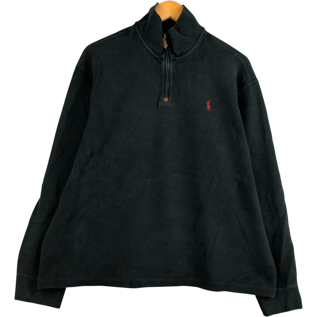 Ralph Lauren POLO RALPH LAUREN Half-Zip Sweatshirt, Men's XL cotton black type Vintage Second Hand