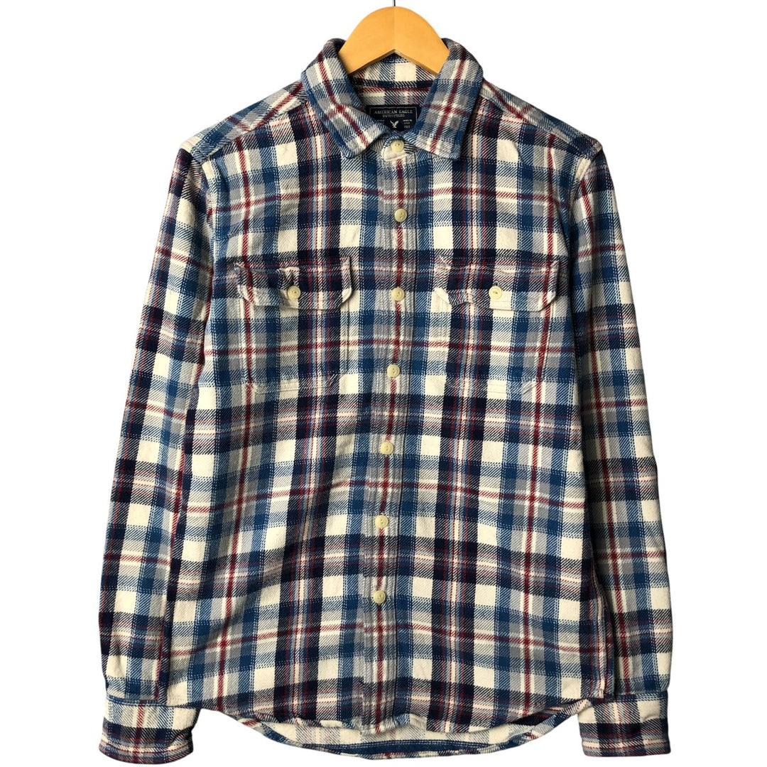 American Eagle Outfitters Long Sleeve Flannel Check Shirt, Men's Size Small cotton pale white type Vintage Second Hand