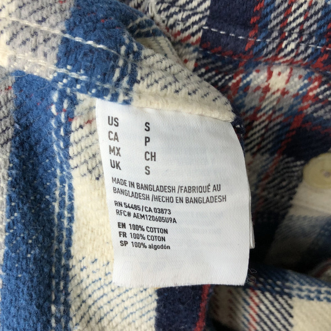 American Eagle Outfitters Long Sleeve Flannel Check Shirt, Men's Size Small cotton pale white type Vintage Second Hand
