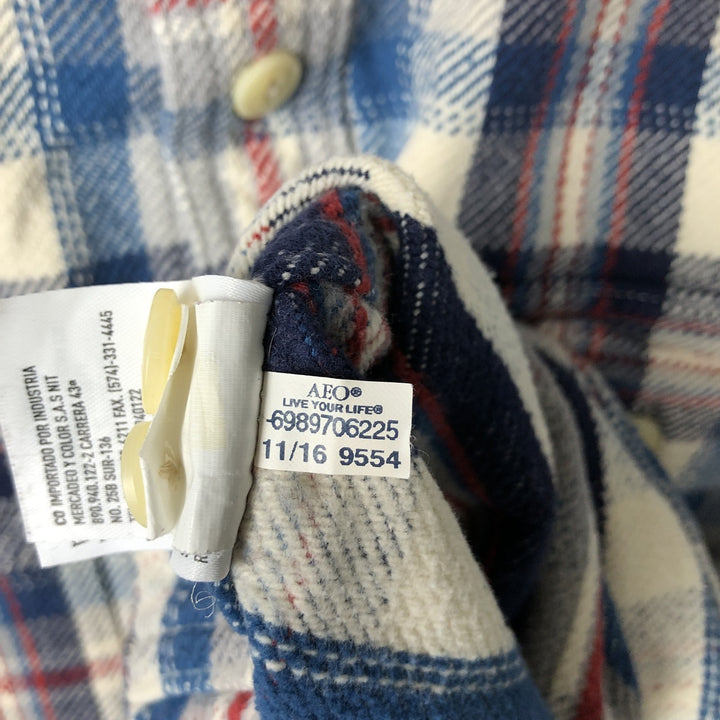 American Eagle Outfitters Long Sleeve Flannel Check Shirt, Men's Size Small cotton pale white type Vintage Second Hand