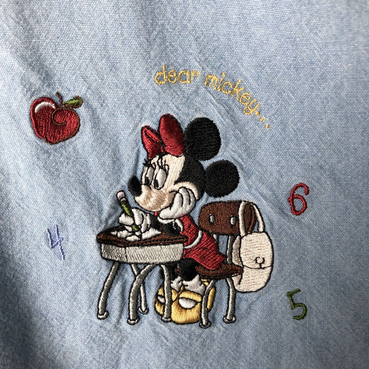 2000'S Disney Store Mickey Mouse long-sleeved cotton shirt, women's size XXL cotton Blue type light blue Vintage Second Hand